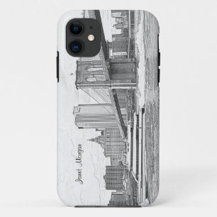 NYC Skyline Brooklyn Bridge Boat Etched Look #3 iPhone 11 Case