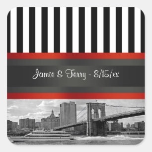 NYC Skyline Brooklyn Bridge Boat Invitation Suite Square Sticker