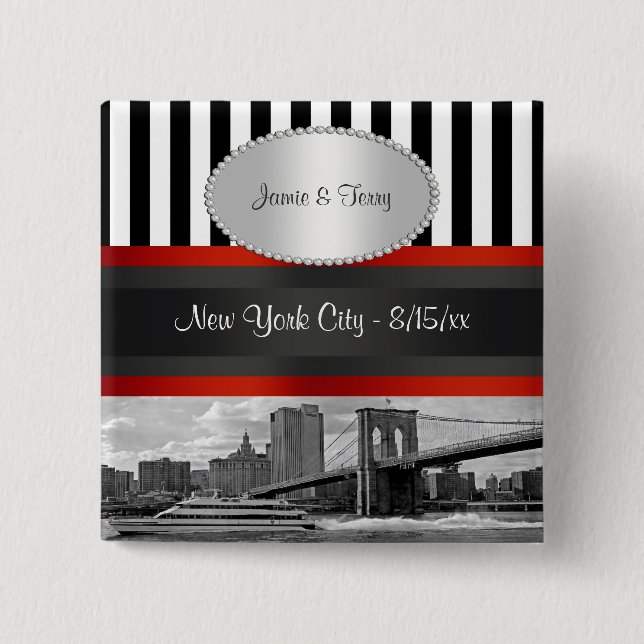 NYC Skyline Brooklyn Bridge Boat P Wedding Pin (Front)