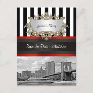NYC Skyline Brooklyn Bridge, Boat Save the Date Announcement Postcard