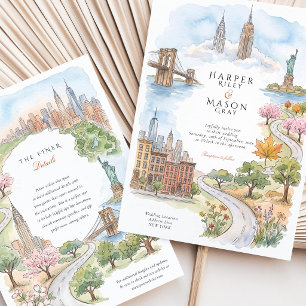 NYC Skyline Brooklyn Bridge Central Park Wedding Invitation