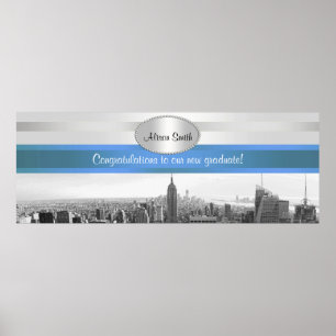 NYC Skyline BW 05 White Blue 2 Party Banner Poster
