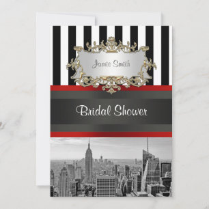NYC Skyline BW Black White Stripe 2 Bridal Shower Invitation