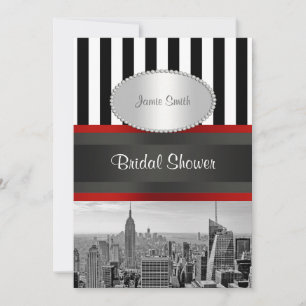 NYC Skyline BW Black White Stripe 2P Bridal Shower Invitation