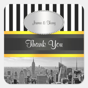 NYC Skyline BW ESB Blk Wht Strp Yello P Favour Tag