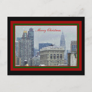NYC Skyline Chrysler Bldg, Flatiron Snow Christmas Holiday Postcard