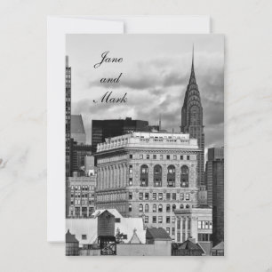 NYC Skyline Chrysler Building Flatiron BW Wedding Invitation