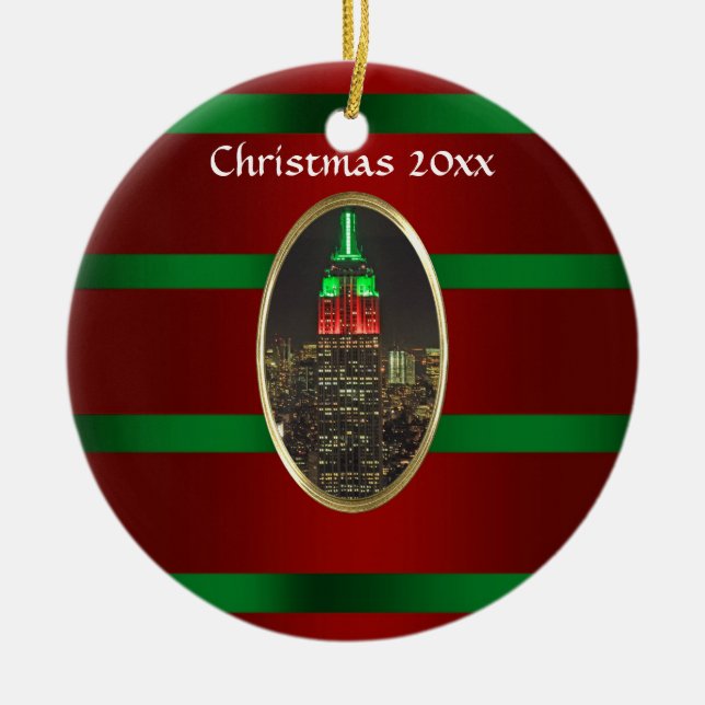 NYC Skyline: Emp St Bldg Night Xmas #6R Ceramic Tree Decoration (Front)