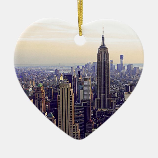 NYC skyline Emp St Building, WTC 4 Ceramic Tree Decoration (Front)