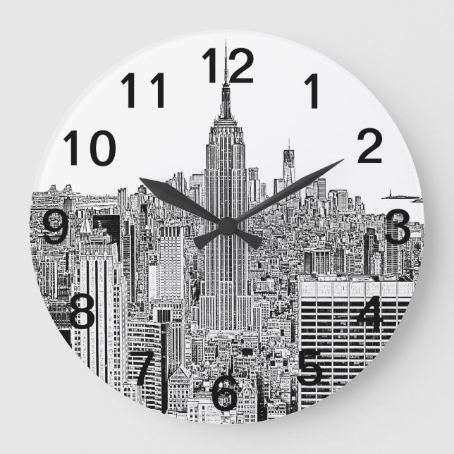NYC Skyline - Empire State Building, Etched look Large Clock (Front)