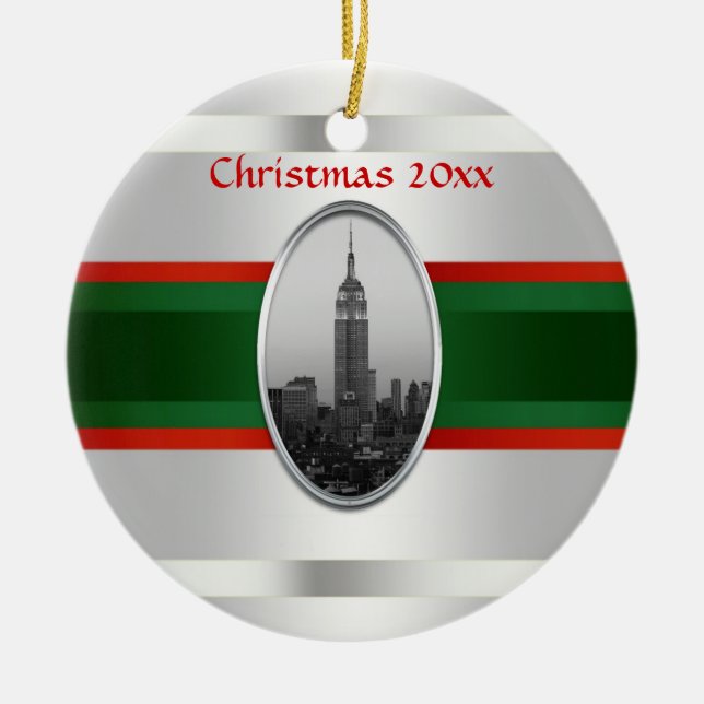 NYC Skyline: Empire State Building Xmas #4W Ceramic Tree Decoration (Front)