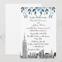 NYC Skyline ESB Etch Blue Grey Floral Wedding