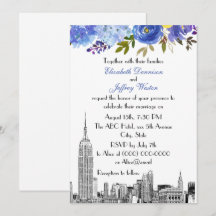 NYC Skyline ESB Etch Blue Yellow Floral Wedding