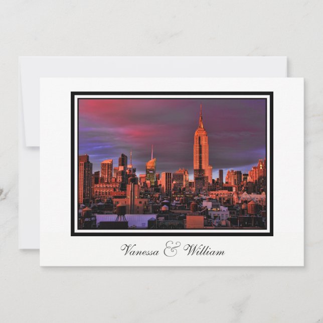 NYC Skyline ESB Surreal Sunset  Wedding Invite (Front)