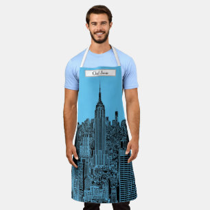 NYC Skyline ESB Top of the Rock Etched Blue BG Apron