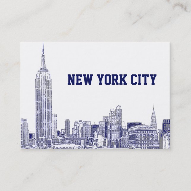 NYC Skyline Etched 01 Blue Business Card (Front)