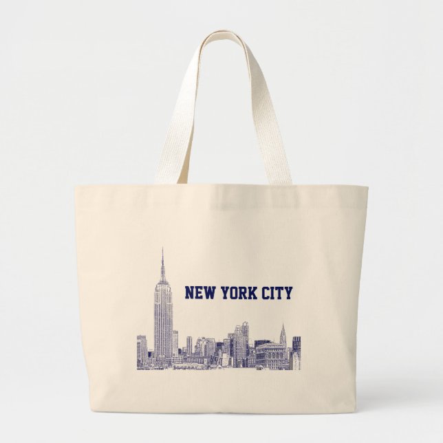 NYC Skyline Etched 01 Blue Large Tote Bag (Front)