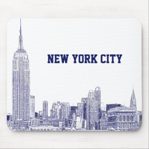 NYC Skyline Etched 01 Blue Mouse Mat