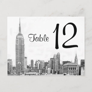 NYC Skyline Etched 01 Table Number Postcard