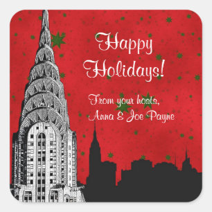 NYC Skyline Etched Chrysler Christmas Holiday Tag
