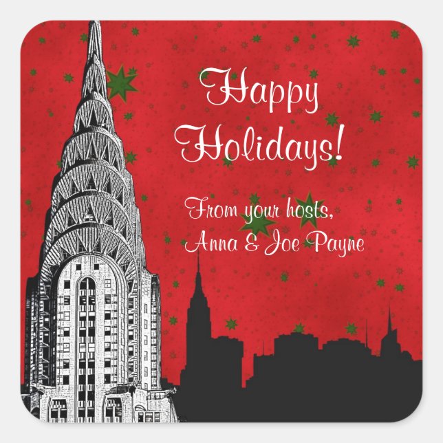 NYC Skyline Etched Chrysler Christmas Holiday Tag (Front)