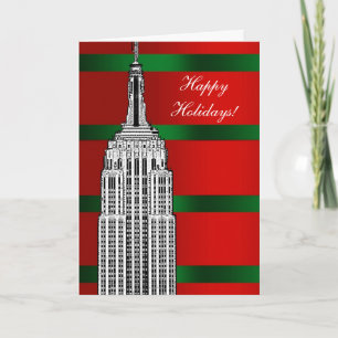 NYC Skyline Etched Empire State Bldg Christmas 2 Holiday Card