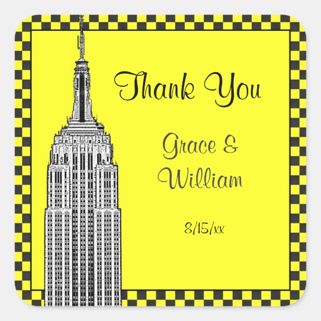 NYC Skyline Etched ESB Chequered Favour Tag Thank  (Front)