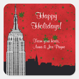 NYC Skyline Etched ESB Christmas Holiday Favour Ta Square Sticker