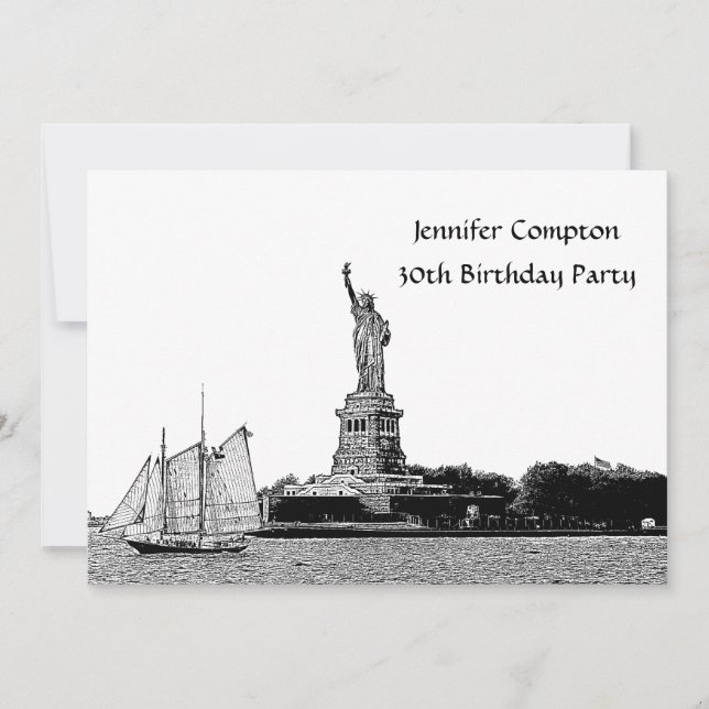 NYC Skyline Etched St of Liberty Birthday Party Invitation (Front)