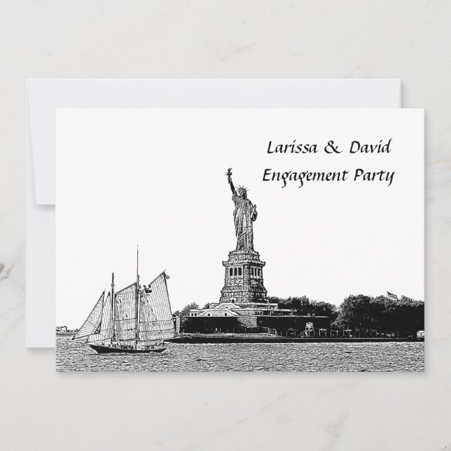 NYC Skyline Etched St of Liberty Engagement Party Invitation (Front)