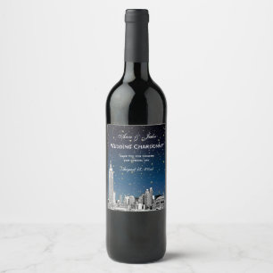 NYC Skyline Etched Starry Blue Gradient BG Wine Label