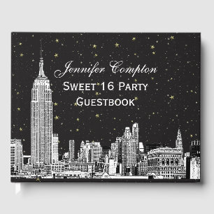 NYC Skyline Etched Starry DIY BG Colour SQ Sweet 1 Guest Book