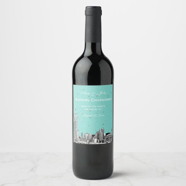 NYC Skyline Etched Starry DIY BG Colour Wine Label (Front)