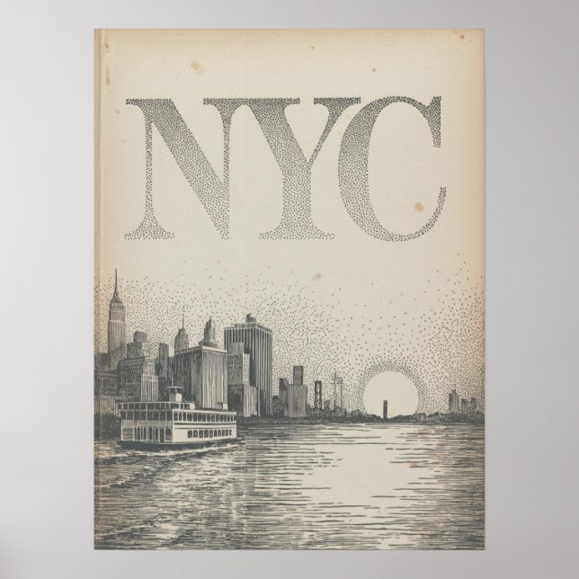 NYC Skyline Ferry View With Empire State Building Poster (Front)