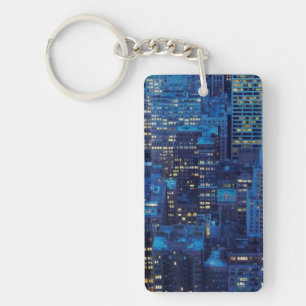 NYC Skyline, high angle view at dusk Key Ring