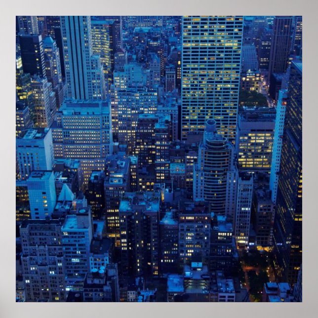 NYC Skyline, high angle view at dusk Poster (Front)
