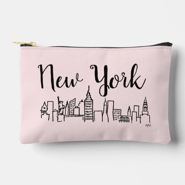 NYC Skyline Illustration Makeup Bag (Front)
