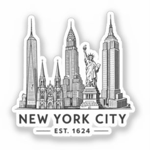 NYC Skyline Illustration with Statue of Liberty