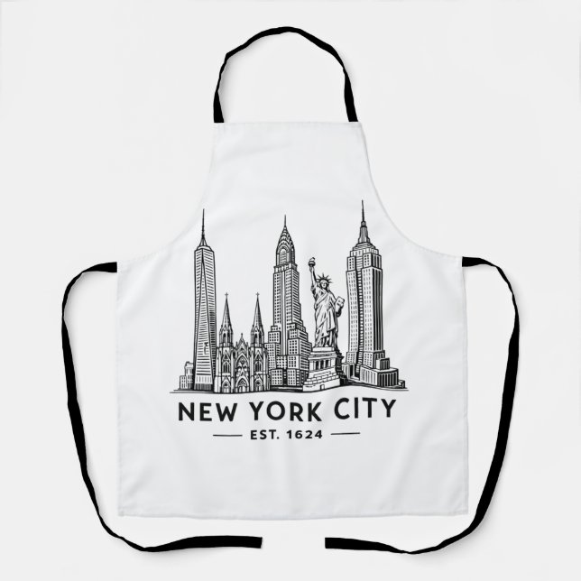 NYC Skyline Illustration with Statue of Liberty Apron (Front)