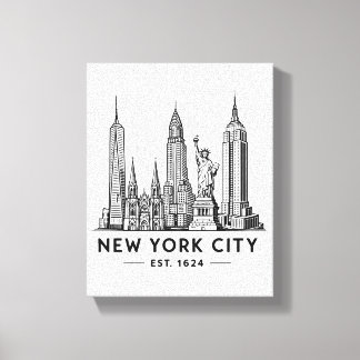 NYC Skyline Illustration with Statue of Liberty Canvas Print