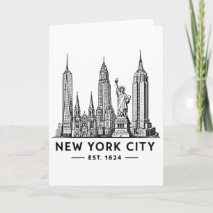 NYC Skyline Illustration with Statue of Liberty Card