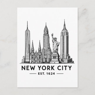 NYC Skyline Illustration with Statue of Liberty Postcard