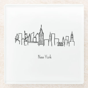 NYC Skyline New York Illustration Glass Coaster