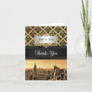 NYC Skyline Sepia B5 Blk Rib Damask Thank You