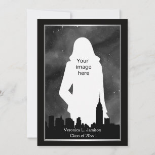 NYC Skyline Silh BW ESB Chrys #2 Photo Graduation Invitation