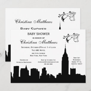 NYC Skyline Silhouette Baby Shower Stork Invitation