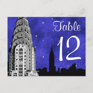 NYC Skyline Silhouette Chry Blu Strry Table Number Postcard