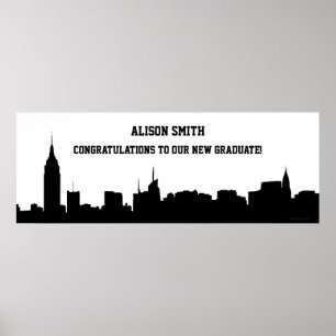 NYC Skyline Silhouette Graduation Party Banner Poster