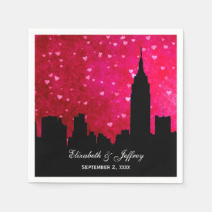 NYC Skyline Silhouette Hot Pink Red Heart Napkin