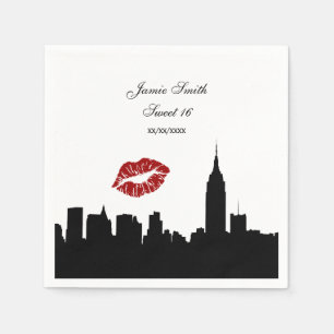 NYC Skyline Silhouette, Kiss ESB #1 BW Napkin